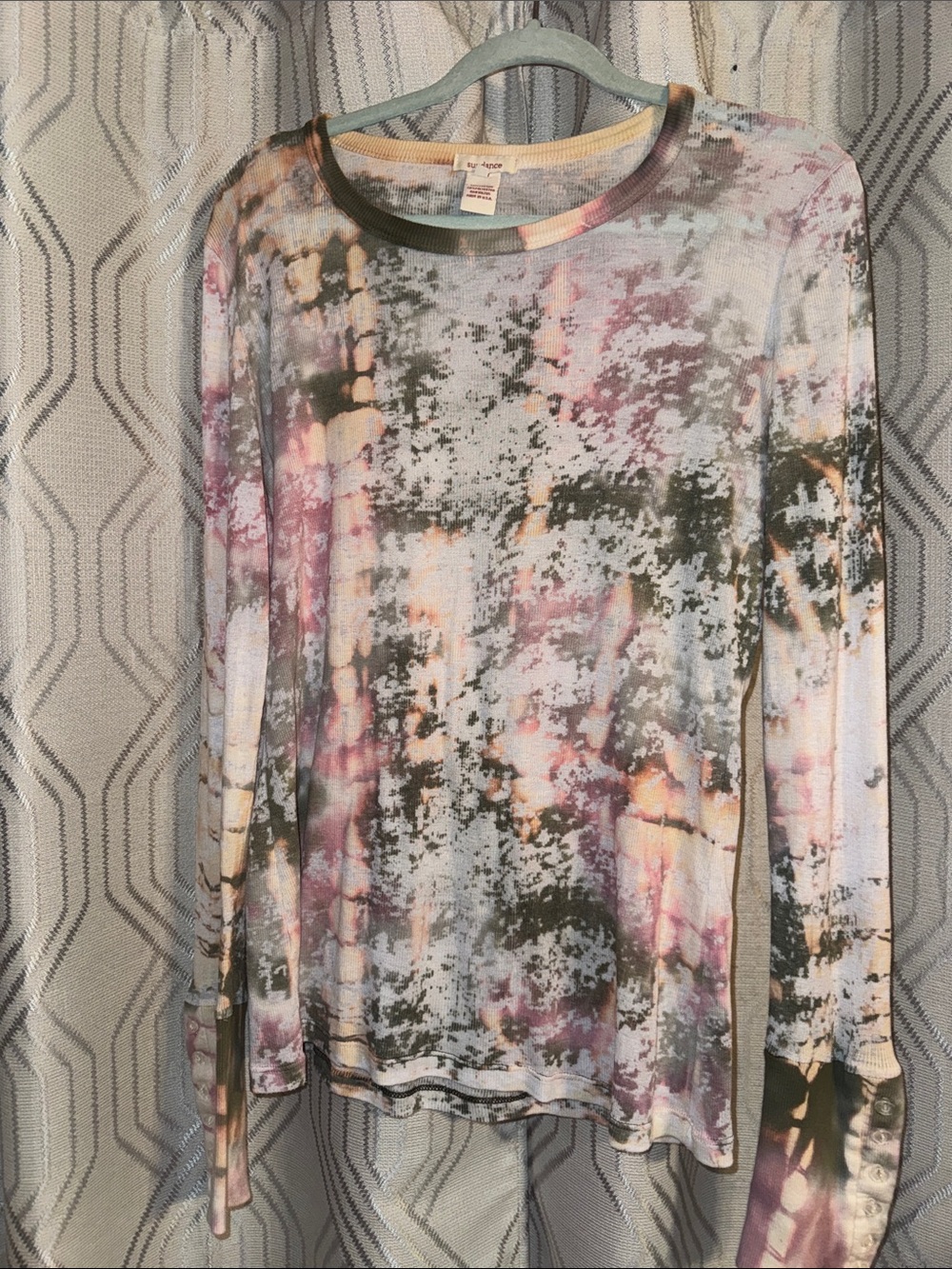 Sundance Long Sleeve Tie-Dye Crewneck Top - Pink, Green, Cream, Gray